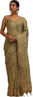 Soch Womens Linen Floral Printed Saree With Zari