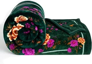 VAS COLLECTIONS Soft Mink Blanket 1500g – Plush Fleece, Warm & Cozy Mild Winter Blanket for King Size Double Bed 220 x 230 cm (Green, Pink & Yellow, Double Bed 1.5 Kg)