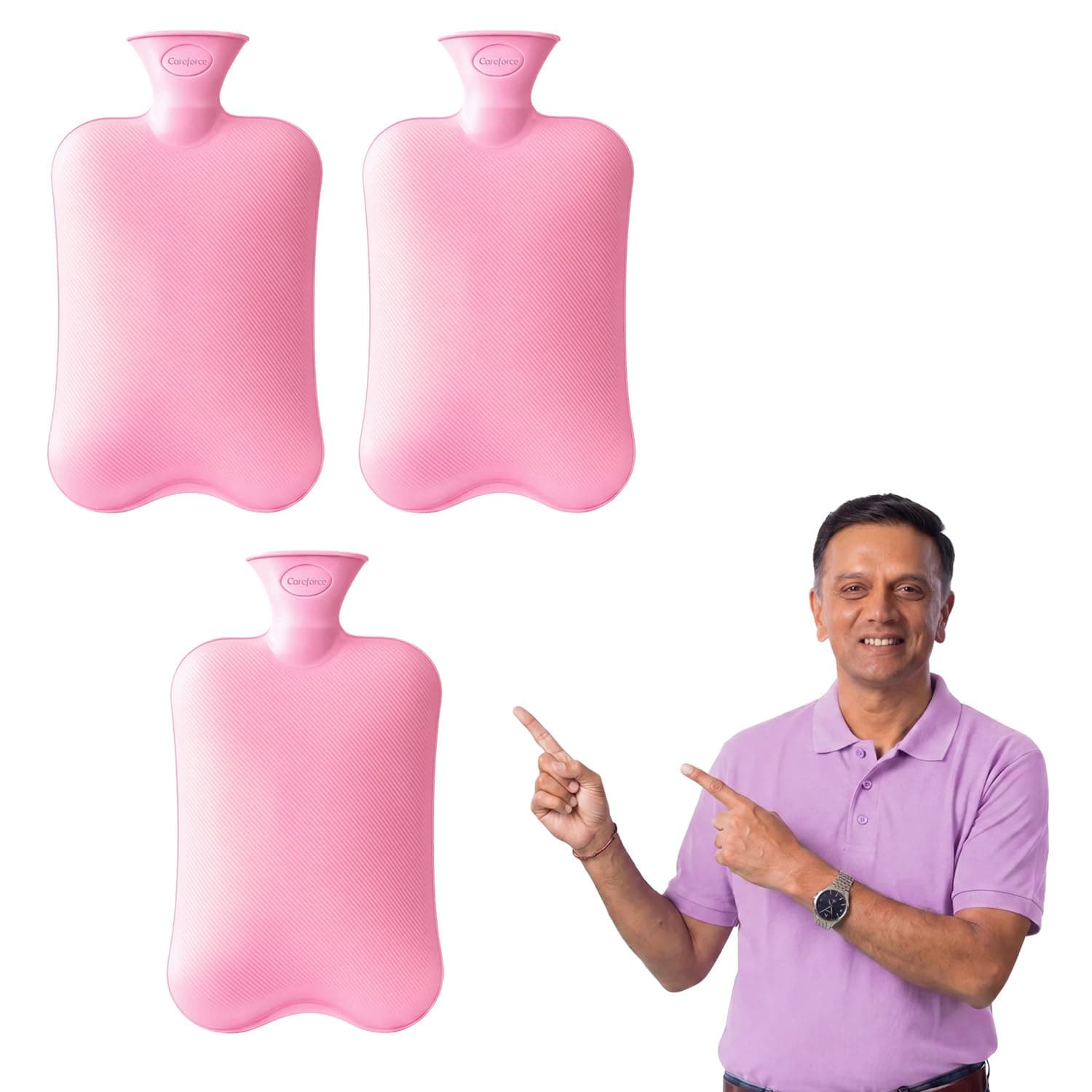 Careforce Hot Water Bag for Pain Relief hotpack Heating Pad for Periods Cramps, Muscle Aches Heat Pack for Back, Neck, Shoulder and Body Relief Rubber hotbag - PVC Pink - Pack of 3