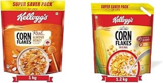 Kellogg's Combo, Kellogg's Corn Flakes Real Almond and Honey, 1 kg and Kellogg's Corn Flakes Original, 1.2 kg