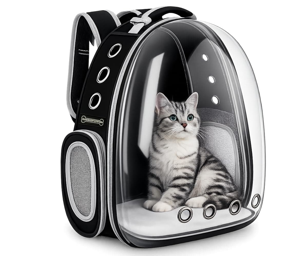Foodie Puppies Astronaut Transparent Pet Carrier Backpack - (40L x 35W x 24H cm) for Travel, Hiking, Designed with Breathable Space, Ventilated, Airline-Approved, Sturdy Pad for Puppies & Cats