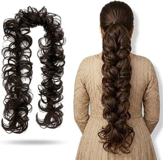 TEMPERIA Messy Hair Frill Extension for Women & Girls - Premium Braid Ponytail Hair Accessories - Brown - 1 Pc
