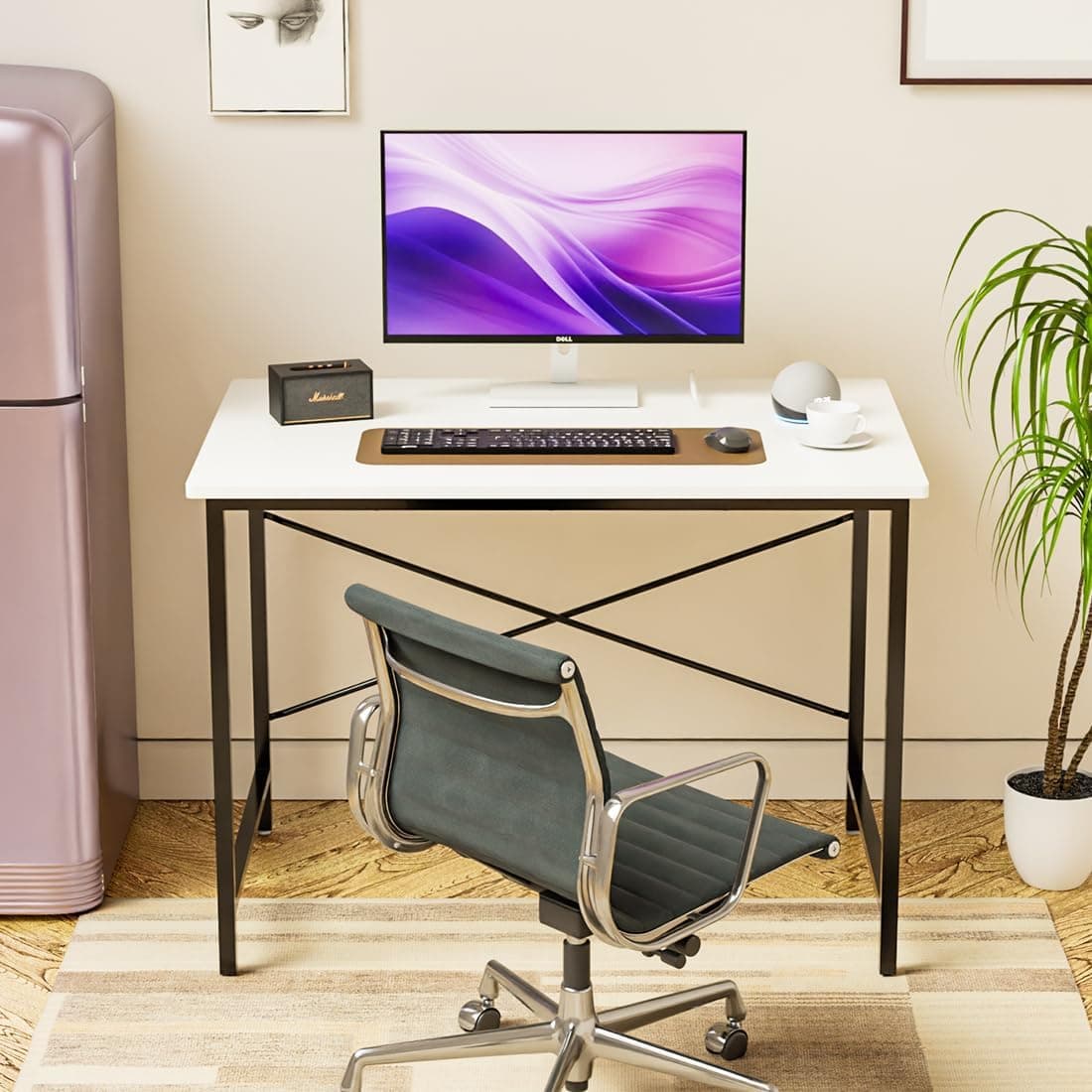 The Wall Home or Office Desk (Black Frame, White Wood)