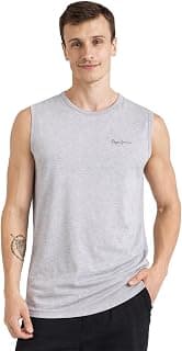Pepe Jeans Innerwear Men's Cotton Solid Regular Fit Vest (ATV02_Grey Melange, Large