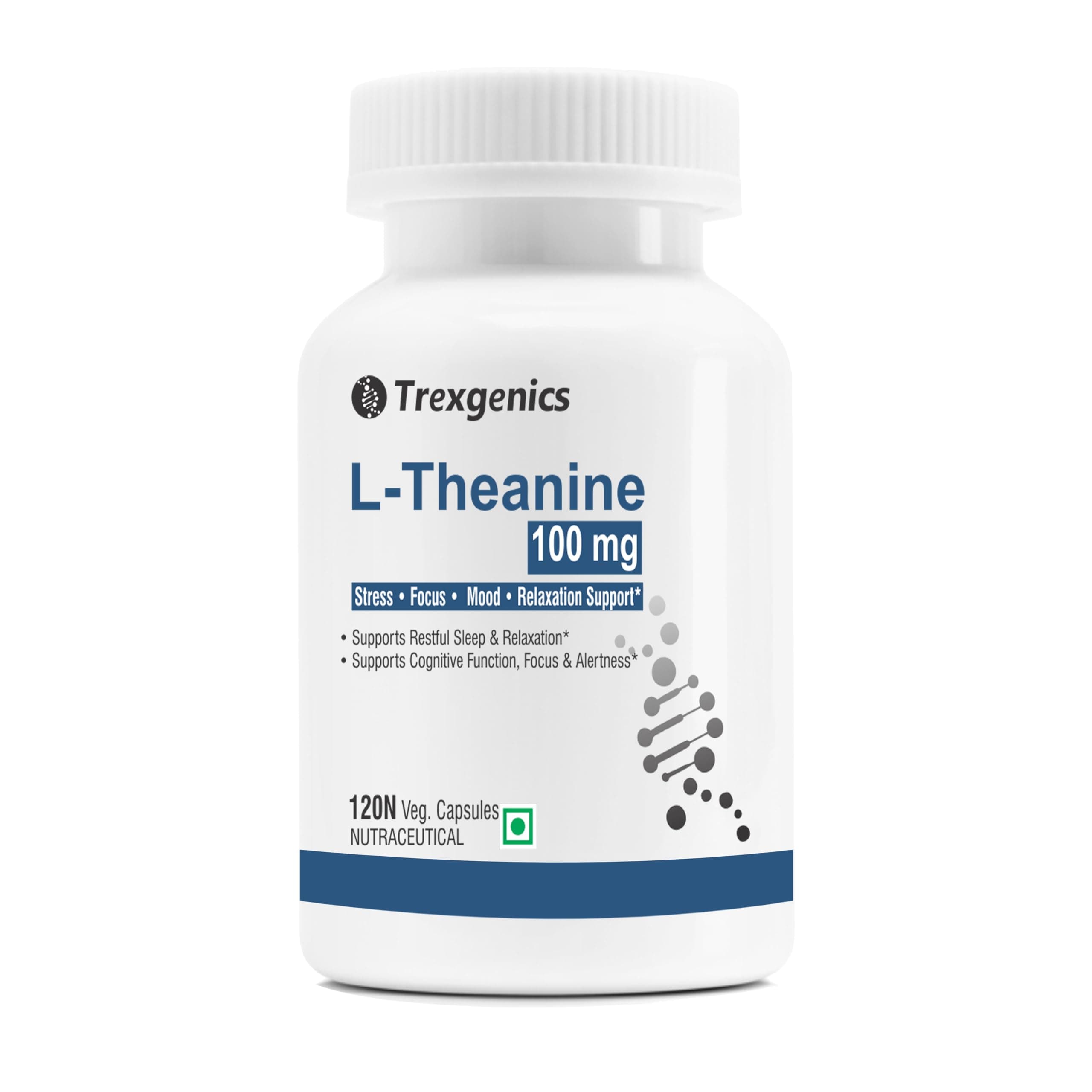 Trexgenics L-THEANINE 100 mg Stress, Focus, Mood, Relaxation Support (120 Veg Capsules)