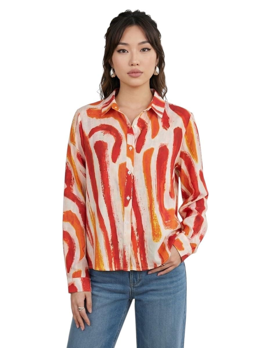 OOMPH! Women Abstract Printed Smart Casual Oversized Shirt | Trendy Printed Shirts | Fun Prints | Drop Shoulder Oversized Westernwear