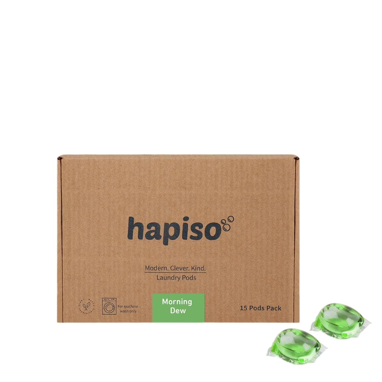 Hapiso 5-in-1 Laundry Pods Morning Dew Fragrance Pack of 15 dissolvable laundry detergent capsules with Stain Removal, Fabric Care, and Long Lasting Fragrance for Front and Top Load Washing Machine