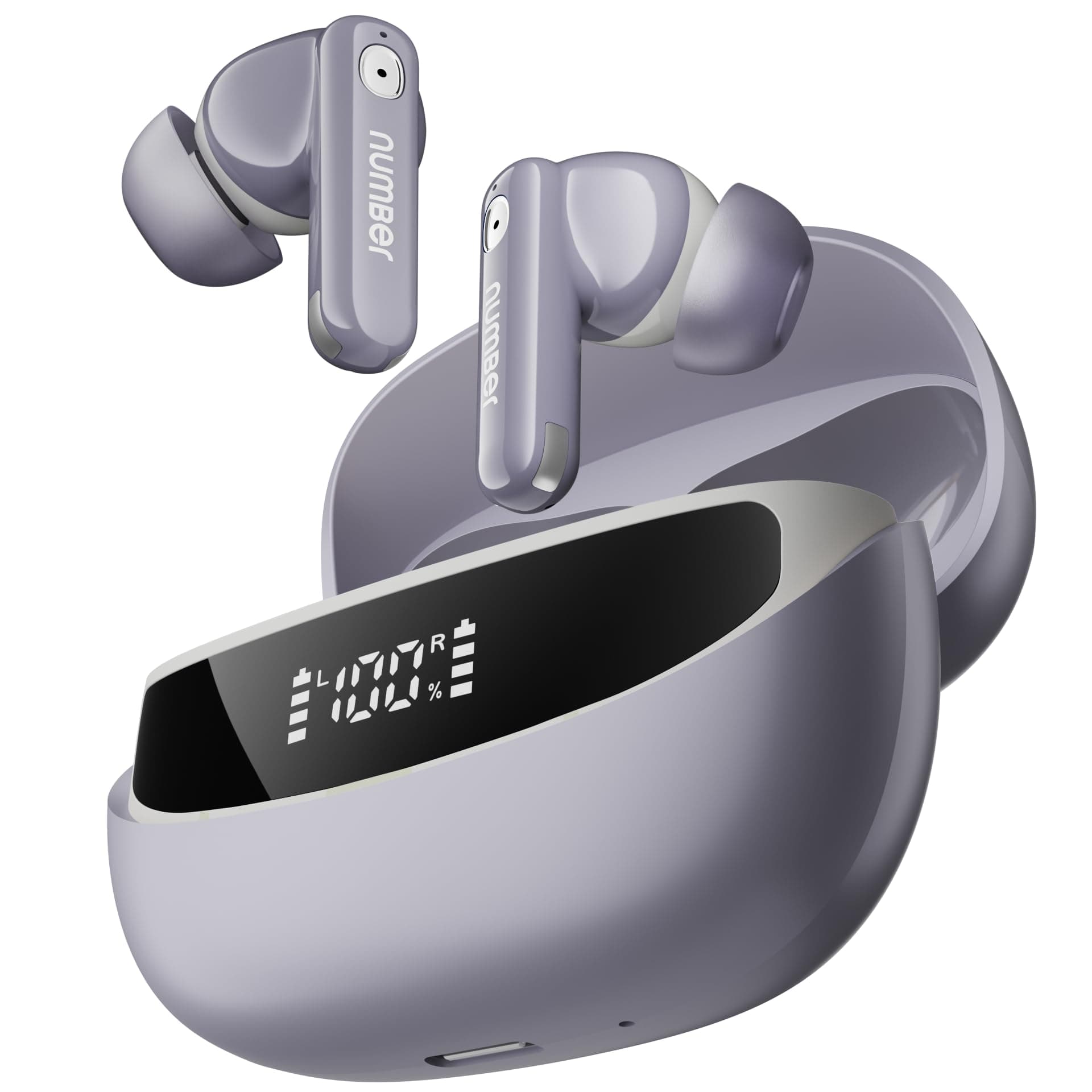 Number Navo Buds Z1 TWS Earbuds | 72H Playtime | Digital Display Case | Quad-Mic ENC | Dual Pairing | Hi-Bass 13mm Drivers | Quick Charge | 35ms Low Latency | IPX5 | Touch Controls | (Dusk Violet)