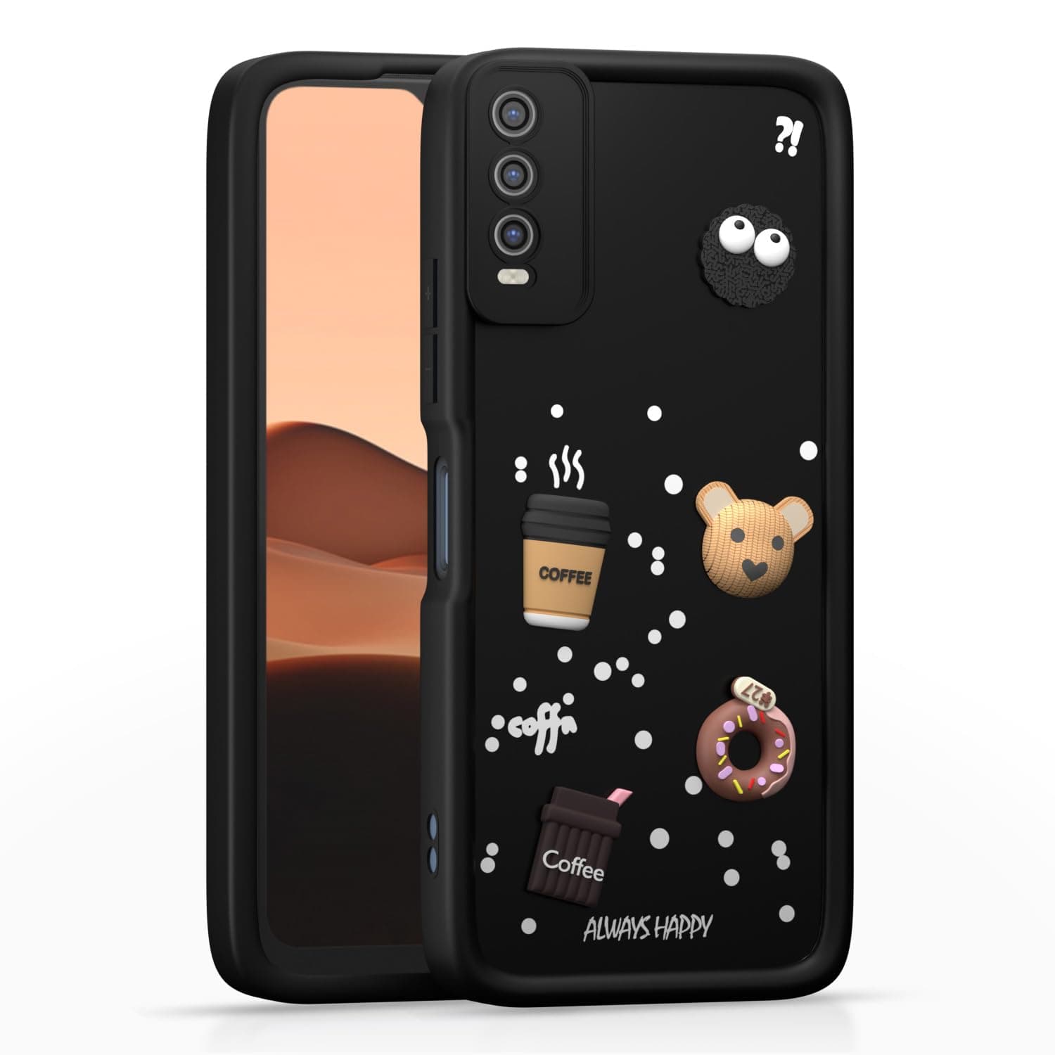 Amazon Basic Back Cover for Vivo Y12s / Y20 / Y20i / Y20G | Cute Fun Cartoon 3D Bear Silicone Full Body Protection Bumper Cover (Black)