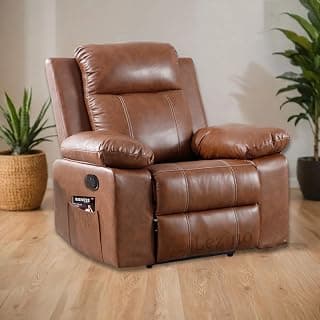 LEZINO Recliner Sofa 1 Seater for Home (Manual Recliner Sofa, Brown) | Recliner Chair in Textured Brown Gremany Premium Faux Leather