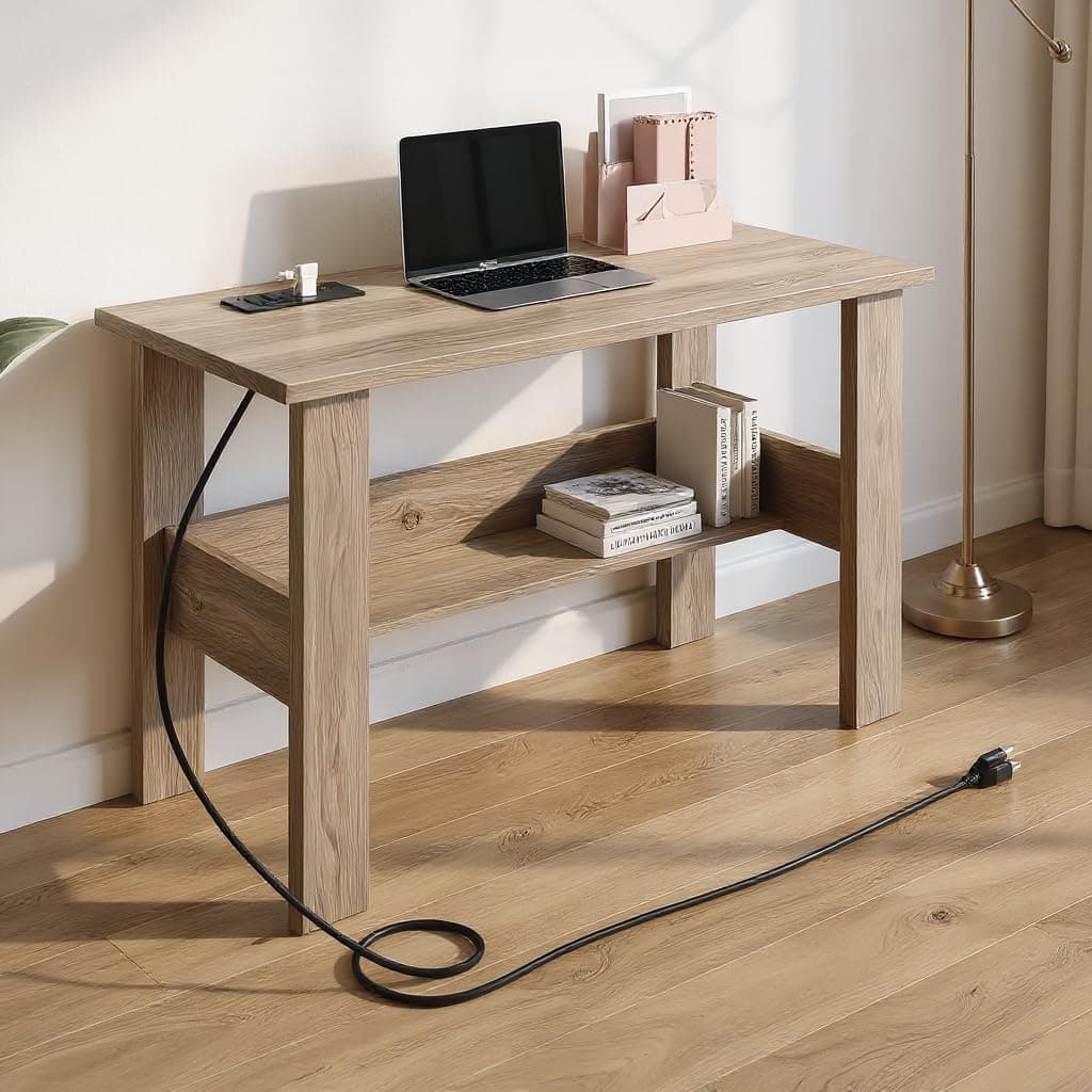 FURLAY Sleek Office Desk and Study Table (Classic Oak - Socket)