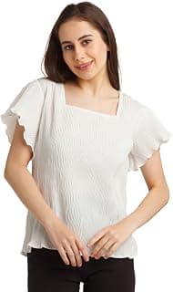 Zink London Women's White Solid Flared Sleeve Top