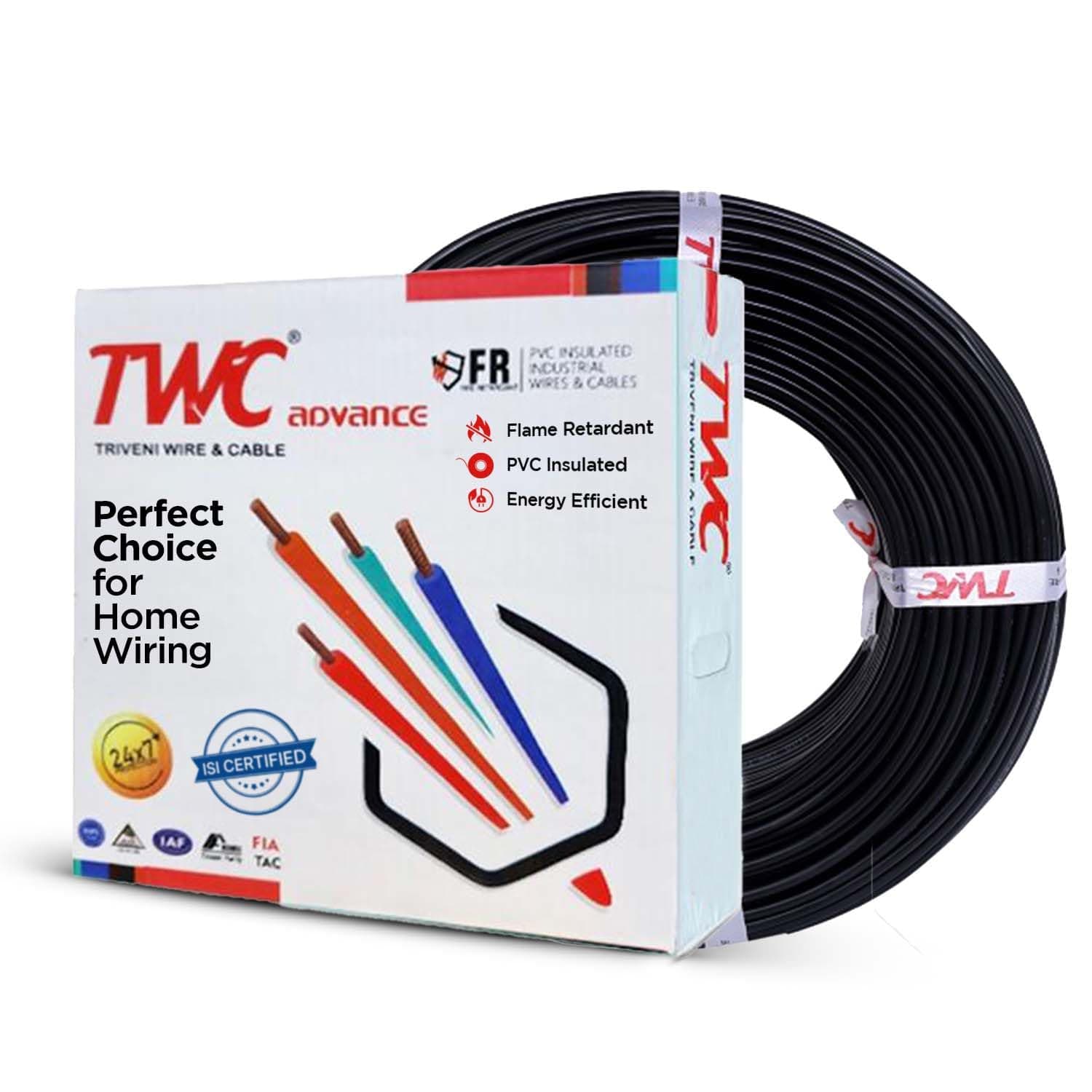 TWC Advance Black 6 SQMM 45 METER | Copper Wire | HRFR (Heat Resistant Flame Retardant) Lead-Free Cable | Low Smoke Halogen-Free Wire for Home & Industrial Electrical Wiring