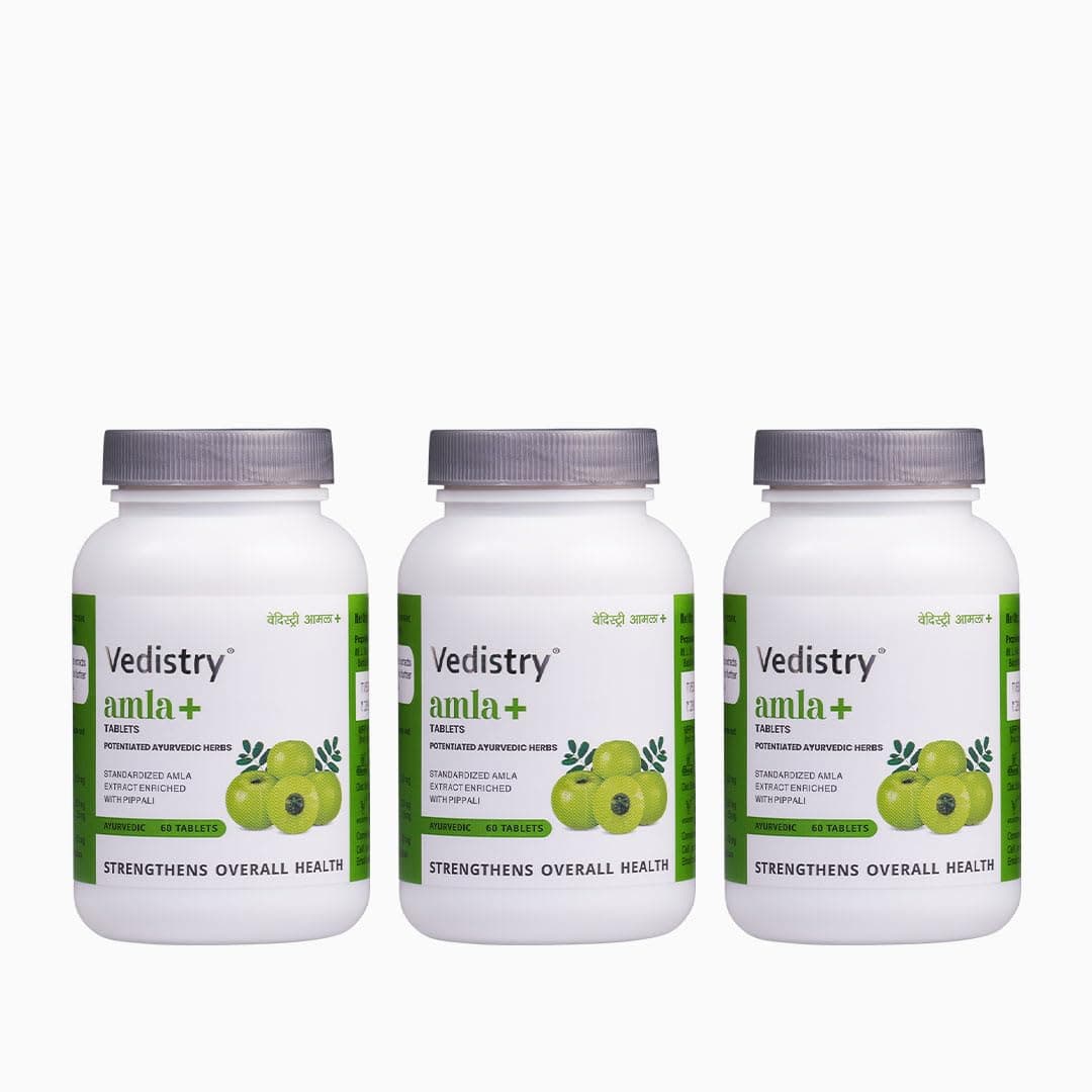 Vedistry Amla+ Tablets | Ayurvedic Immunity & Energy Booster | with Amla & Piperine for Better Absorption | Rich in Vitamin C & Antioxidants for Hair Growth & Skin Care, Anti-Ageing, Energy & Overall Wellness – 60 Tablets (Pack of 3)