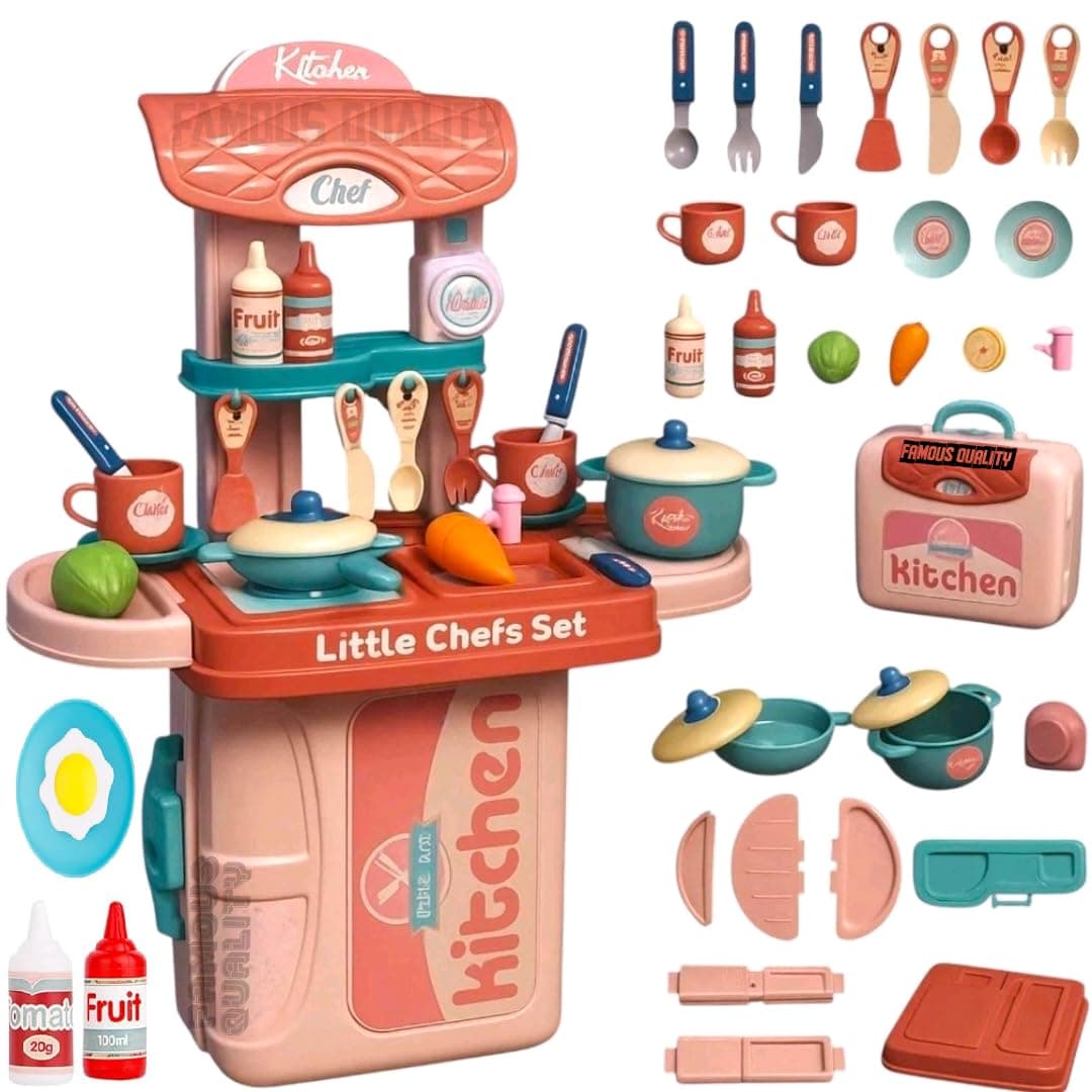Famous Quality Big Stylish Kitchen Set for Girls Toy with Cooking Utensils Combo Items, Little Chef Realistic Miniature Chefs Pretend Play/Role Play Home Game