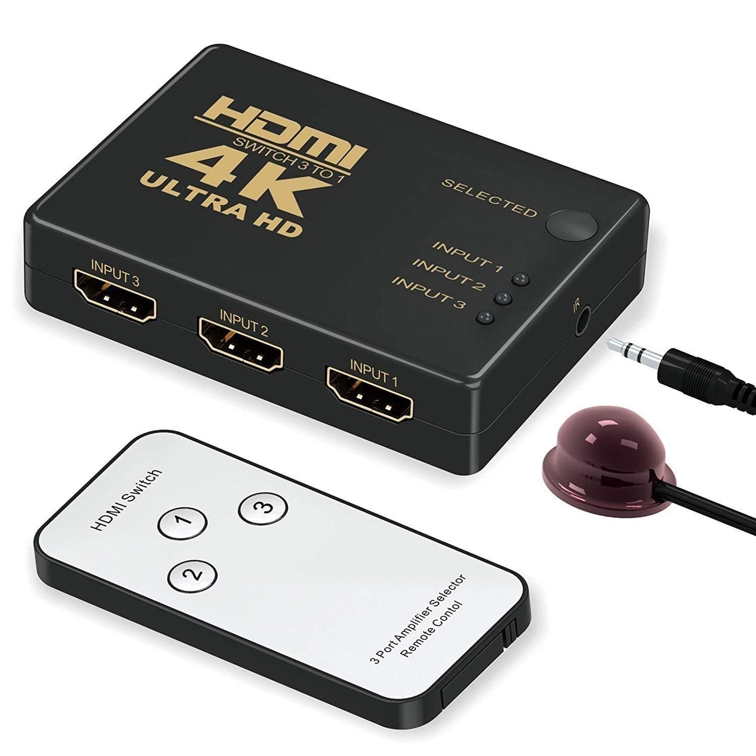 MICROWARE 3-in 1-Out 3x1 HDMI Switch/Switcher with Remote & Power Adapter, 3D 1080P, Compatible with Bluray, PVR/Netflix/Roku/Kodi Box, PS4/PS3