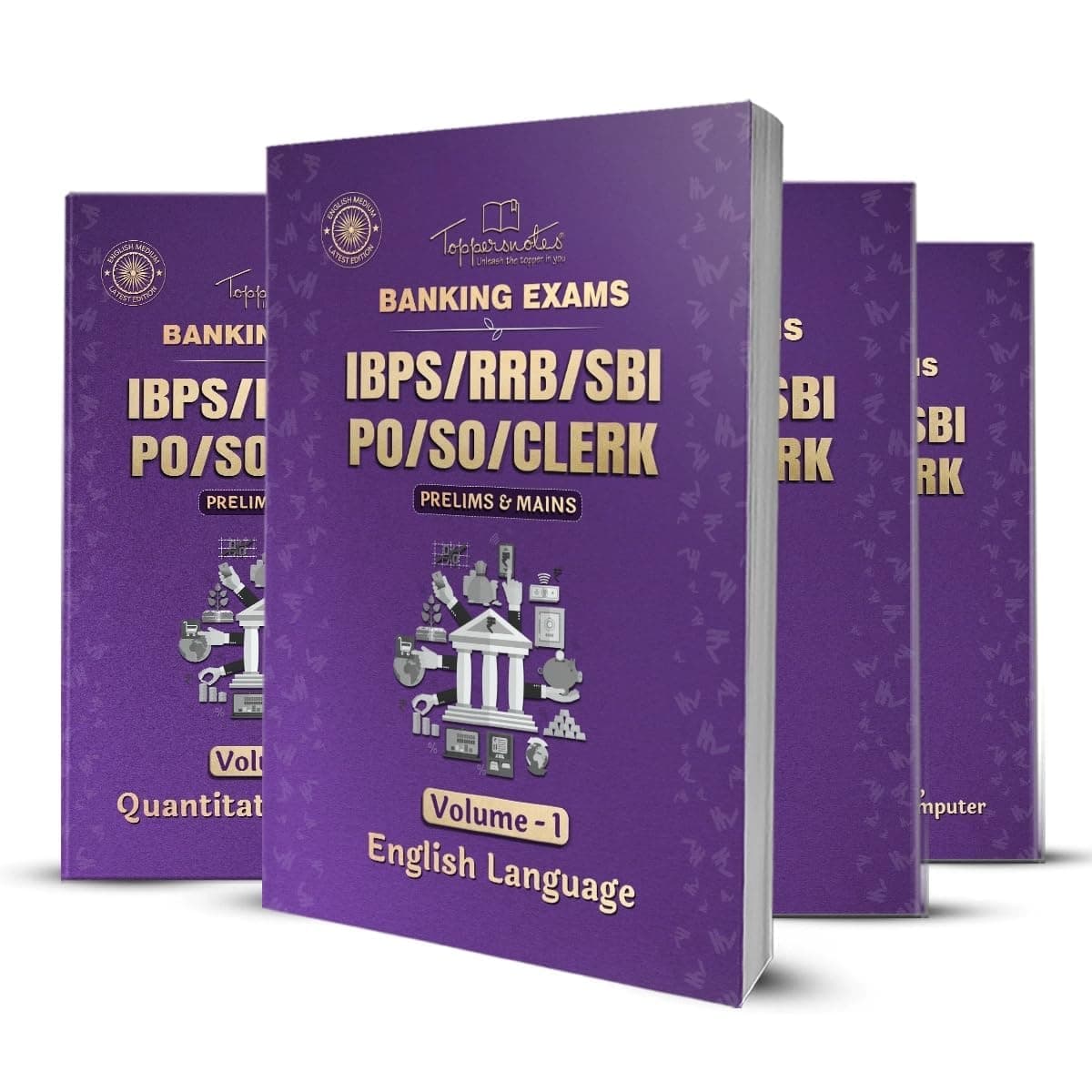 IBPS/RRB/SBI – PO/SO/CLERK Exam Preparation Study Material Notes English Medium Set of 4 Book ToppersNotes Latest Edition