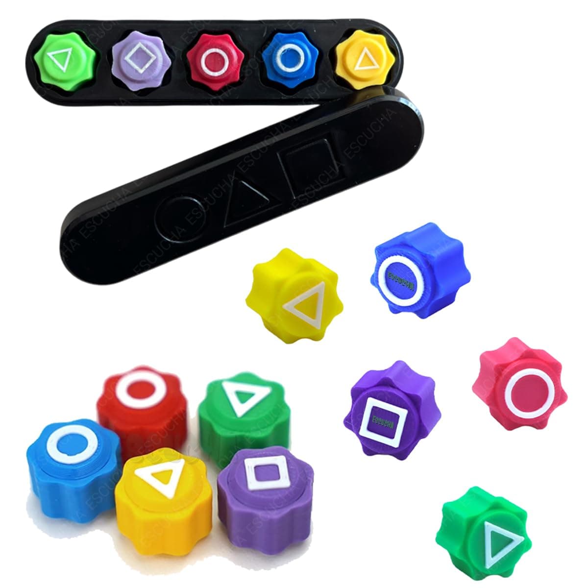ESCUCHA Gaming Tokens Set with Symbols, 5 Colourful Pieces with Storage Holder, Korean Traditional Gonggi Game