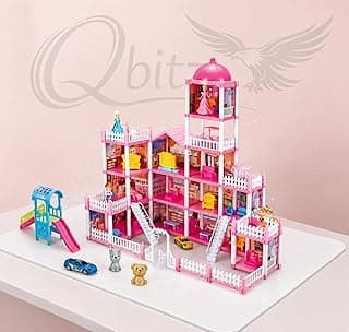 Qbitz Dollhouse with 4-Story 11 Rooms, Dream Gift Princess Doll House Playset with Furniture Pool Slide, Pink Toddler Toy House for 3 4 5 6 7 8 9 * 10* Year Old Girls (NEW 11 Room)