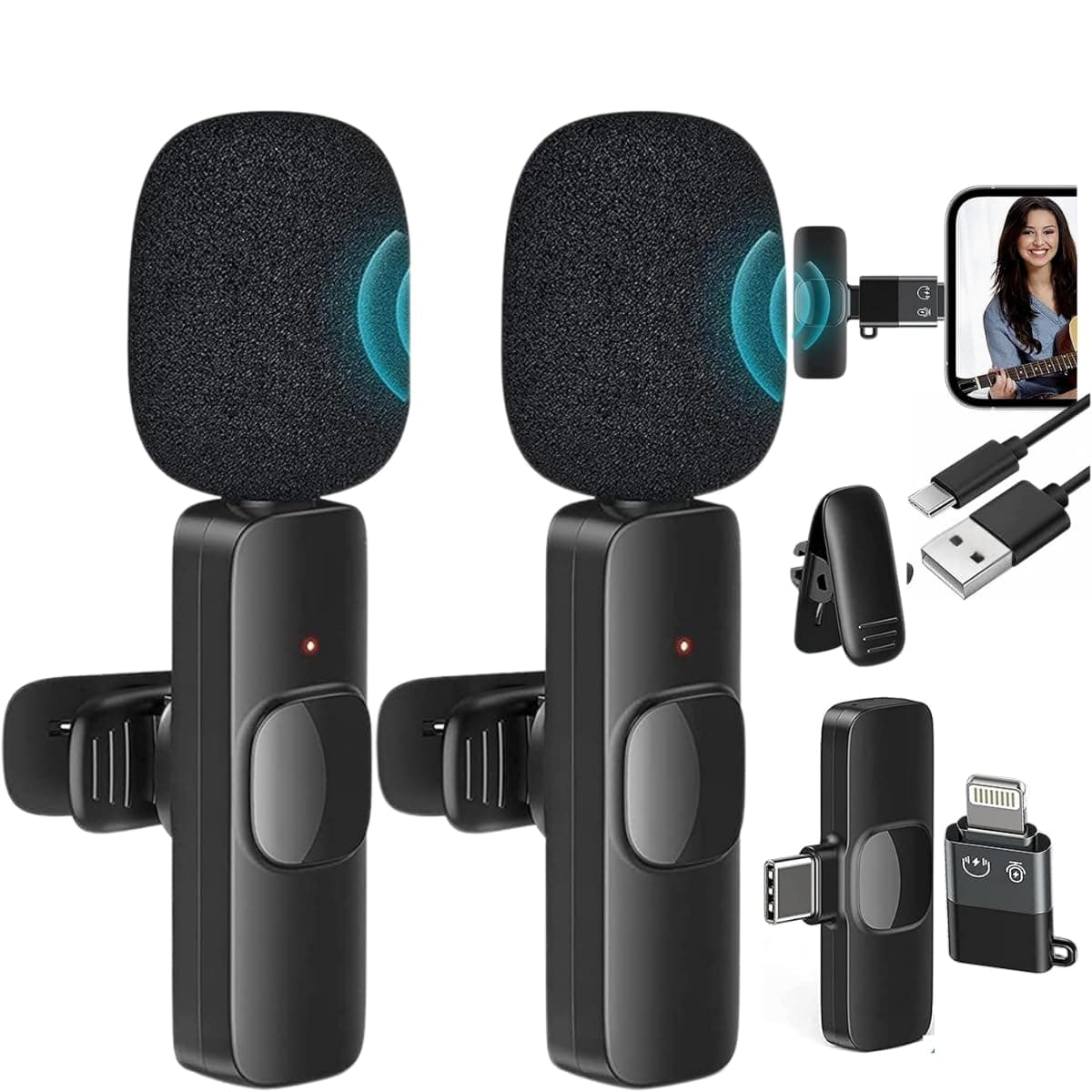 GADGETSWEAR AI Dual Mic Wireless for YouTube Recording Video, Collar Bluetooth Mic for Vlogging & Mobiles Lavalier Noise Cancellation, Voice Recording Type C, K9 Under 1000 Cheapest