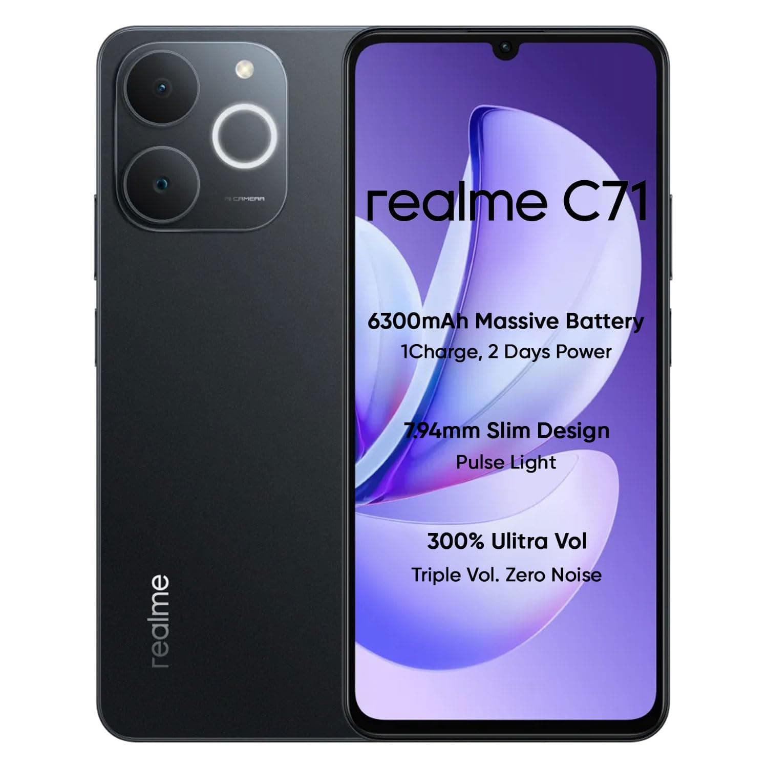 realme C71 4G Smartphone 4GB+64GB,6.745 inch Screen, 90Hz Eye Comfort Display, 6300mAh Battery, 37MP Cameras, Unisoc T7250 Chip, IP54, Obsidian Black