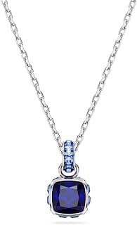 Swarovski Birthstone Pendant, Square Carved, September, Blue, Rhodium Finished, One Size, Brass, Crystal, One Size, Brass, Crystal