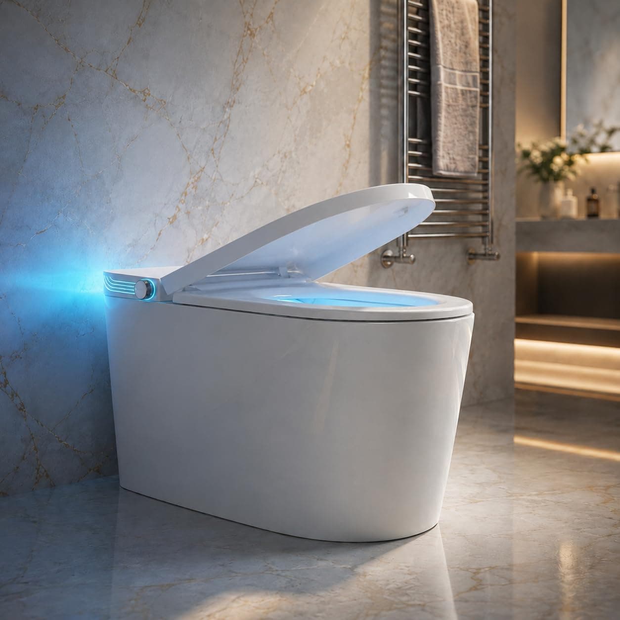 NoveraGlobal Luxury Smart Automatic Toilet Commode with Remote Control | 5 Year Warranty | Auto Open Lid & Foot Sensor Touchless Flush | Heated Seat, Warm Water Bidet & Dryer | Hidden Tank Inside