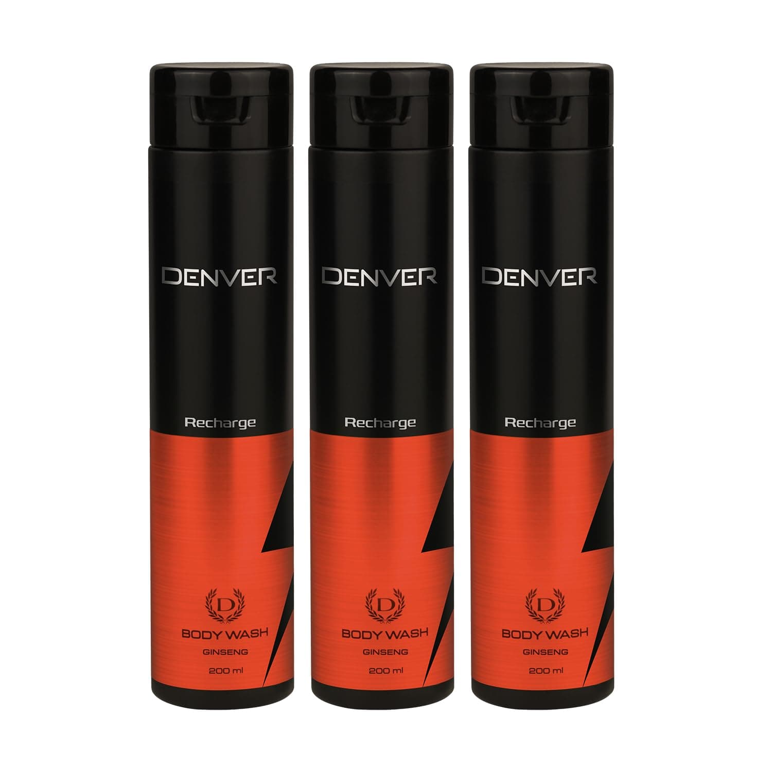DENVER Recharge Ginseng Body Wash - 200ML Each (Combo Pack 3) | Stress Relief, Skin Nourishment Cleansing Shower Gel for Men