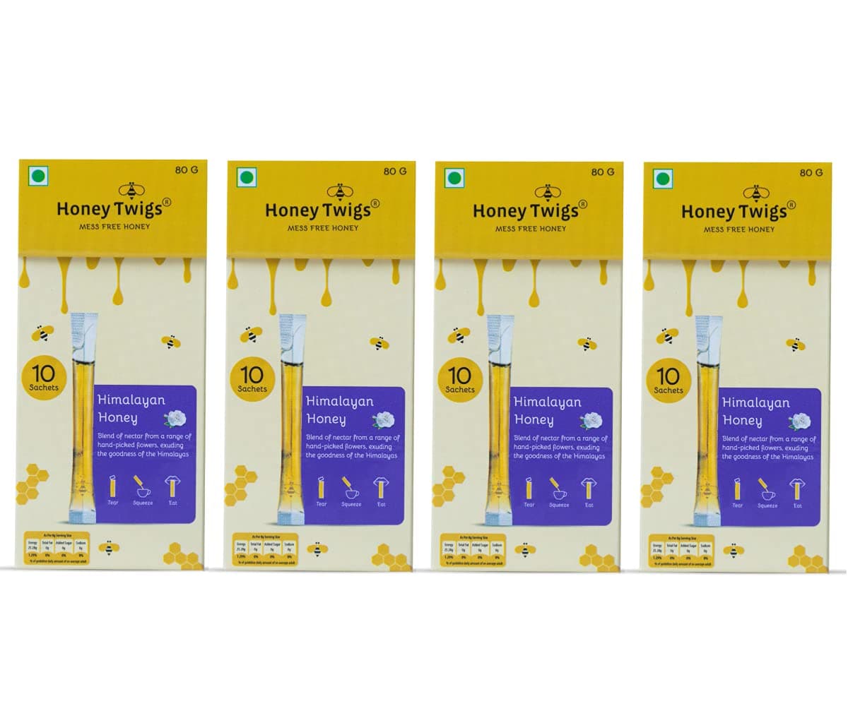 Honey Twigs Himalayan Multiflora Honey, 320gms (40 Single Sachets - 80g x 4 Packs) | Grade A Himalayan Honey - Traceable Source | Zero Additives | Zero Added Sugar