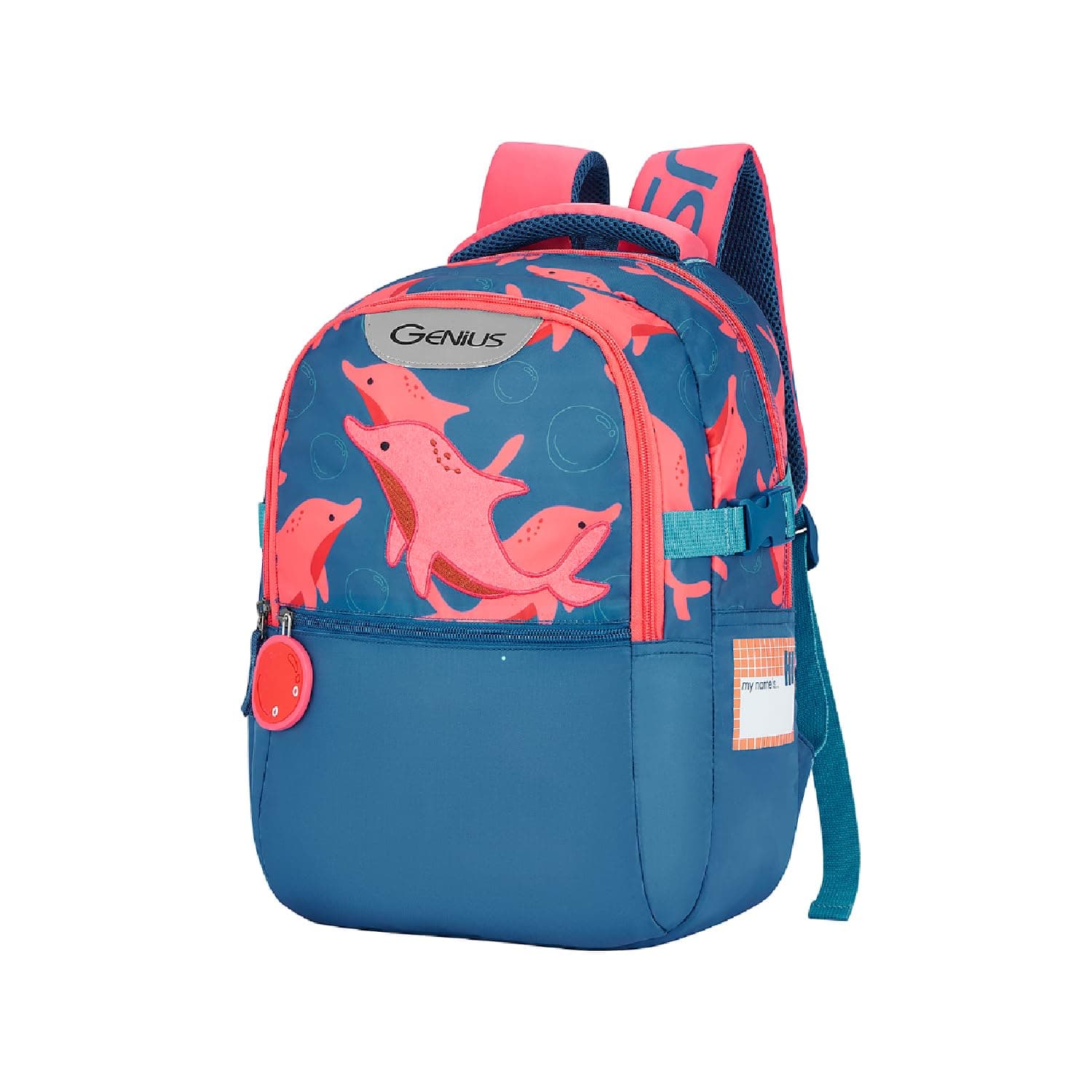 Safari Genius Dolphin 23L Kids Printed Backpack, 2 Compartments, Bottle Holder, Front Pocket, School Bag for Boys and Girls, Bag for Kids, Hidden Pocket