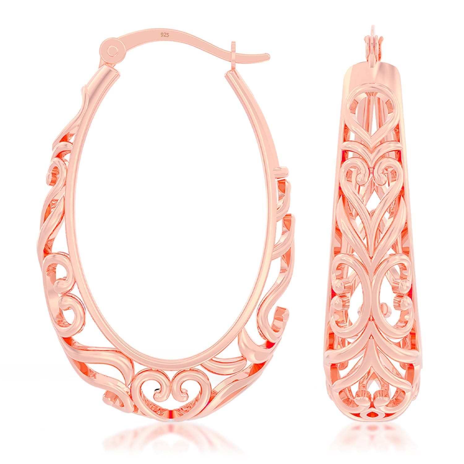 TRUESILVER ACPL 925 Sterling Silver BIS Hallmarked Filigree Hoop Earrings for Women & Girls | Lightweight Designer Oval/Round Hoops | Everyday Wear | Gift for Her