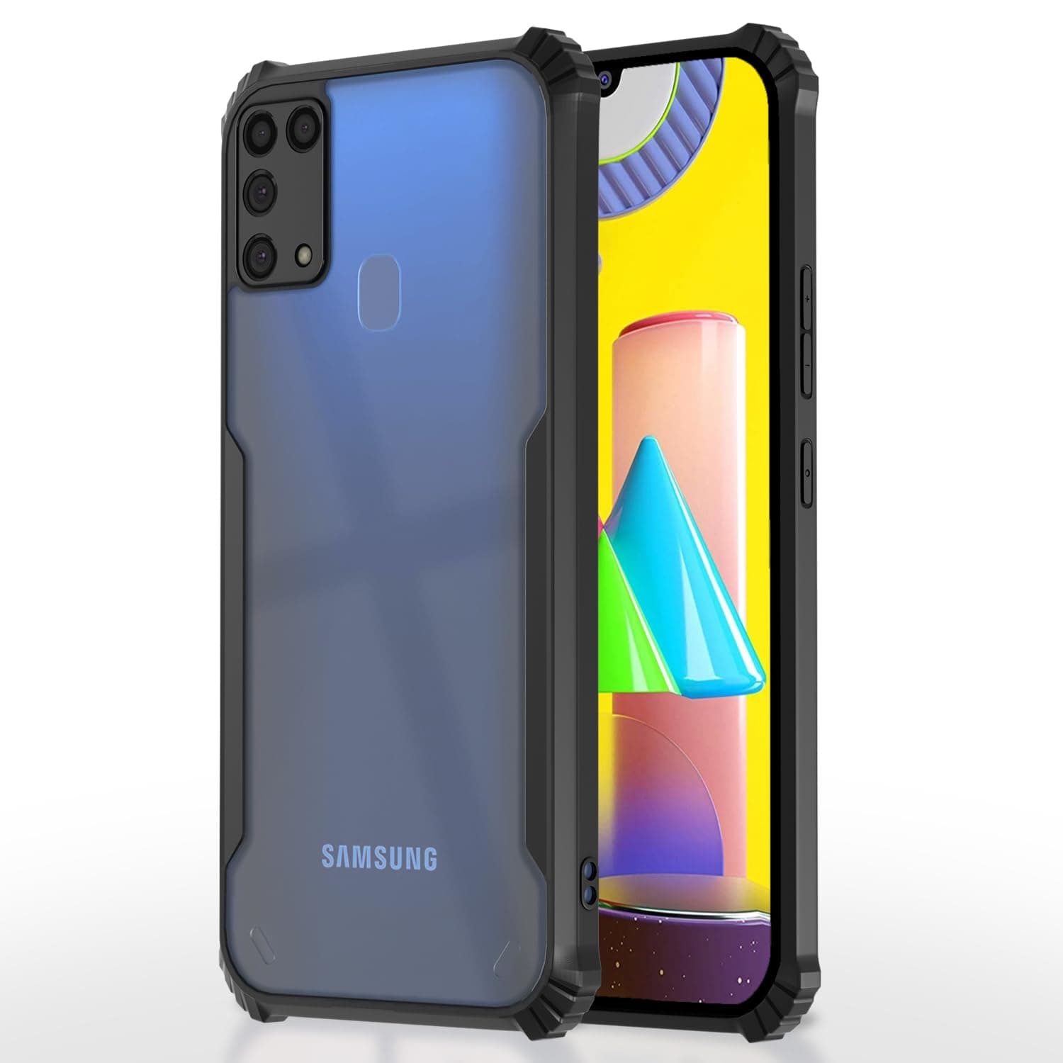 Amazon Basics Back Cover for Samsung Galaxy M31 Prime / M31 / F41 | Crystal Clear Transparent Back | Ultra Hyrbid | Full Camera Protection | Raised Edge | Bumper Cover (Black)