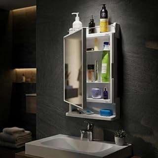 CIPLA PLAST Rich Look Bathroom Cabinet with Mirror White | Storage Organiser | Strong Plastic Bathroom Shelves Wall Mounted | Bathroom Accessories| Mirror Cabinet- (Made in India)