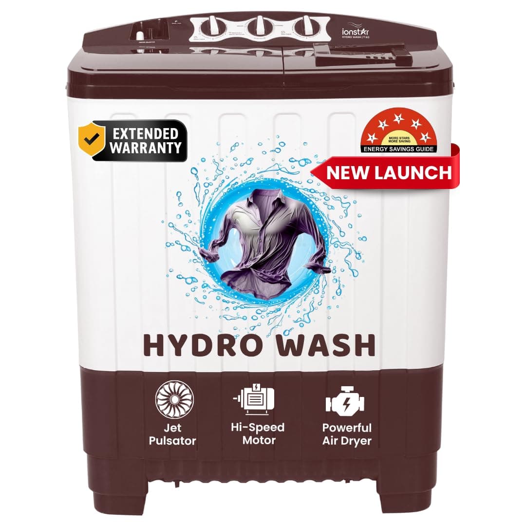 Ionstar 7 Kg 5 Star Semi Automatic Top Loading Washing Machine 2025 Jet Pulsator/Magic Filter/Air Dryer/1500 RPM Motor/Rat Mesh/Buzzer/Wheels,1 Year Comprehensive Free Extended Warranty(STAR70-AQUA-M)
