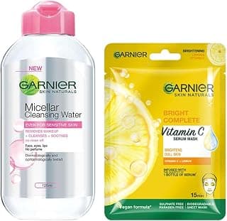 Garnier Skin Naturals, Light Complete, Face Serum Sheet Mask (Yellow), 30G And Garnier Skin Naturals, Micellar Cleansing Water, 125Ml