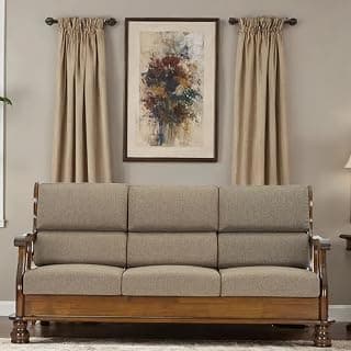Royaloak Melaka Wooden 3 Seater Sofa with Brown Colour Cushion | Solid Wood | Fabric Cushion Cover | Moulded Foam Cushions | Curved Arm Design | Durable & Long Lasting | Malaysian Collection