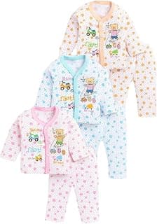 BONUM Baby's Boy's Girl's 100% Cotton Button Shirt with Pyjama Pant Set of 3 New Born Baby Clothes