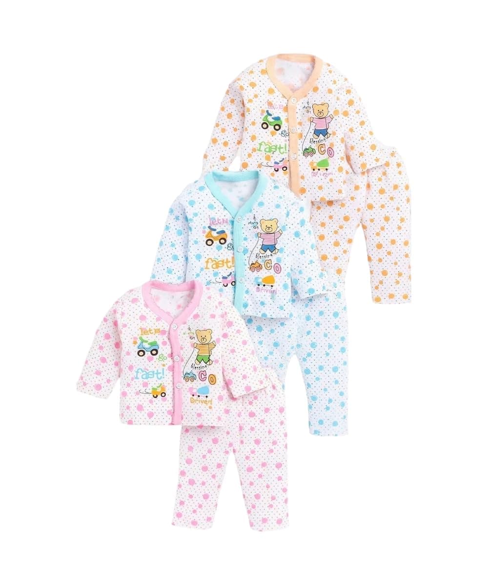 BONUM Baby's Boy's Girl's 100% Cotton Button Shirt with Pyjama Pant Set of 3 New Born Baby Clothes
