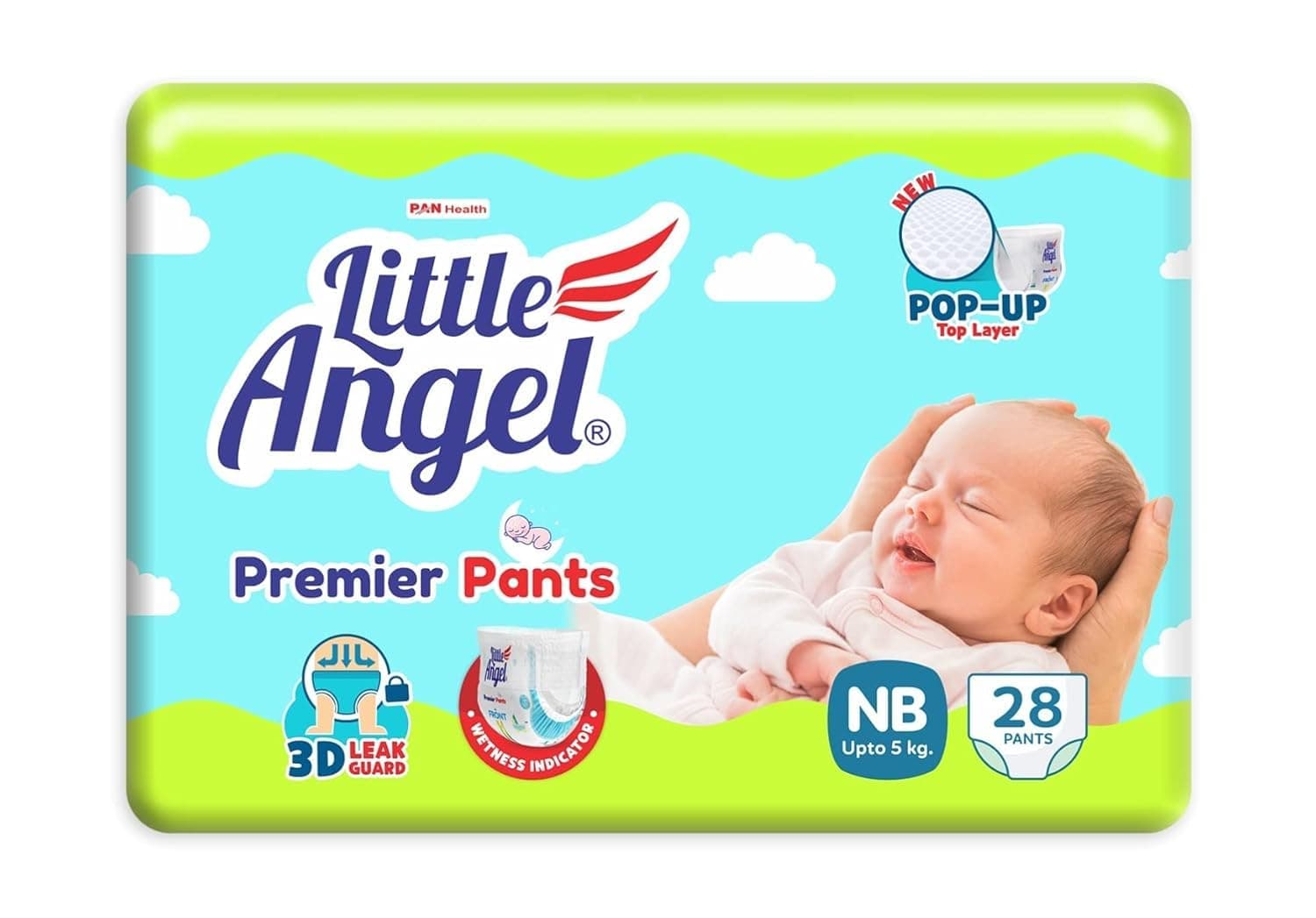Little Angel Premier Pants Baby Diaper, New Born (NB/XS) Size, 60 Count, Cottony Soft Material, Wetness Indicator, Breathable Layer, Extra Dry Core, Stretchable Sides, Pack of 1, up to 5 kgs