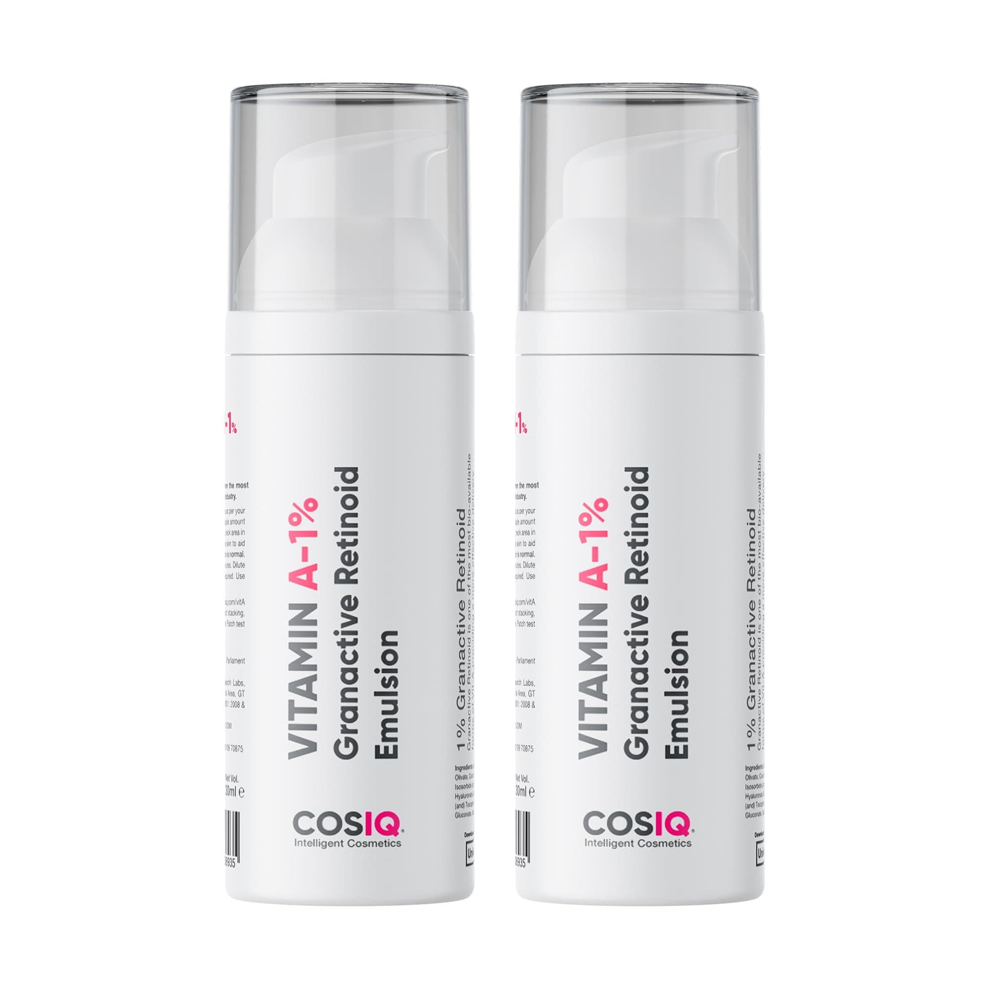 Cos-IQ 1% Granactive Retinoid Emulsion Face Serum, 30ml Pack of 2 | Gentle Anti-Ageing, Smooths Fine Lines Wrinkles & Acne, Non-Irritating, Night Use, 2-Month Supply