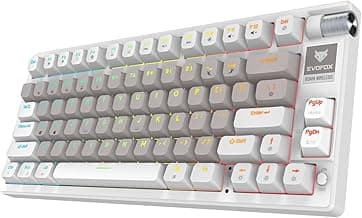 EvoFox Ronin Mechanical Keyboards Wireless (BT+2.4GHz+Wired), 9 Layer Structure, Gasket Mount, 75% Layout, 2 Layer Sound Dampening Red Switches, Per-Key RGB, 1000Hz, Windows Software - White