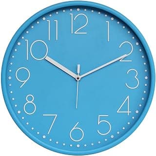 Amazon Brand - Solimo 12-Inch Quartz Plastic Analog Wall Clock | Silent Sweep Movement | Pastel Shade | Embossed Numbers | Glass Cover | Turquoise Blue | Contemporary Design