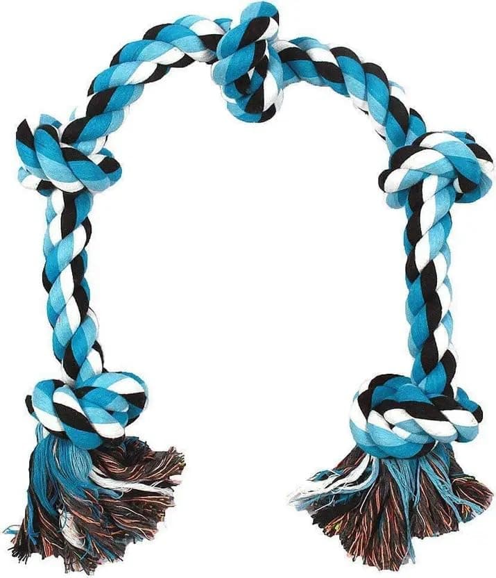 BUSZBO 5 Knot Dog Rope Toys for Large/Medium Aggressive Chewers Tough Rope Chew Toy with Easy Hold Handle, Indestructible Natural Cotton Tug Rope (Rope Dog Toy 5 Knot)