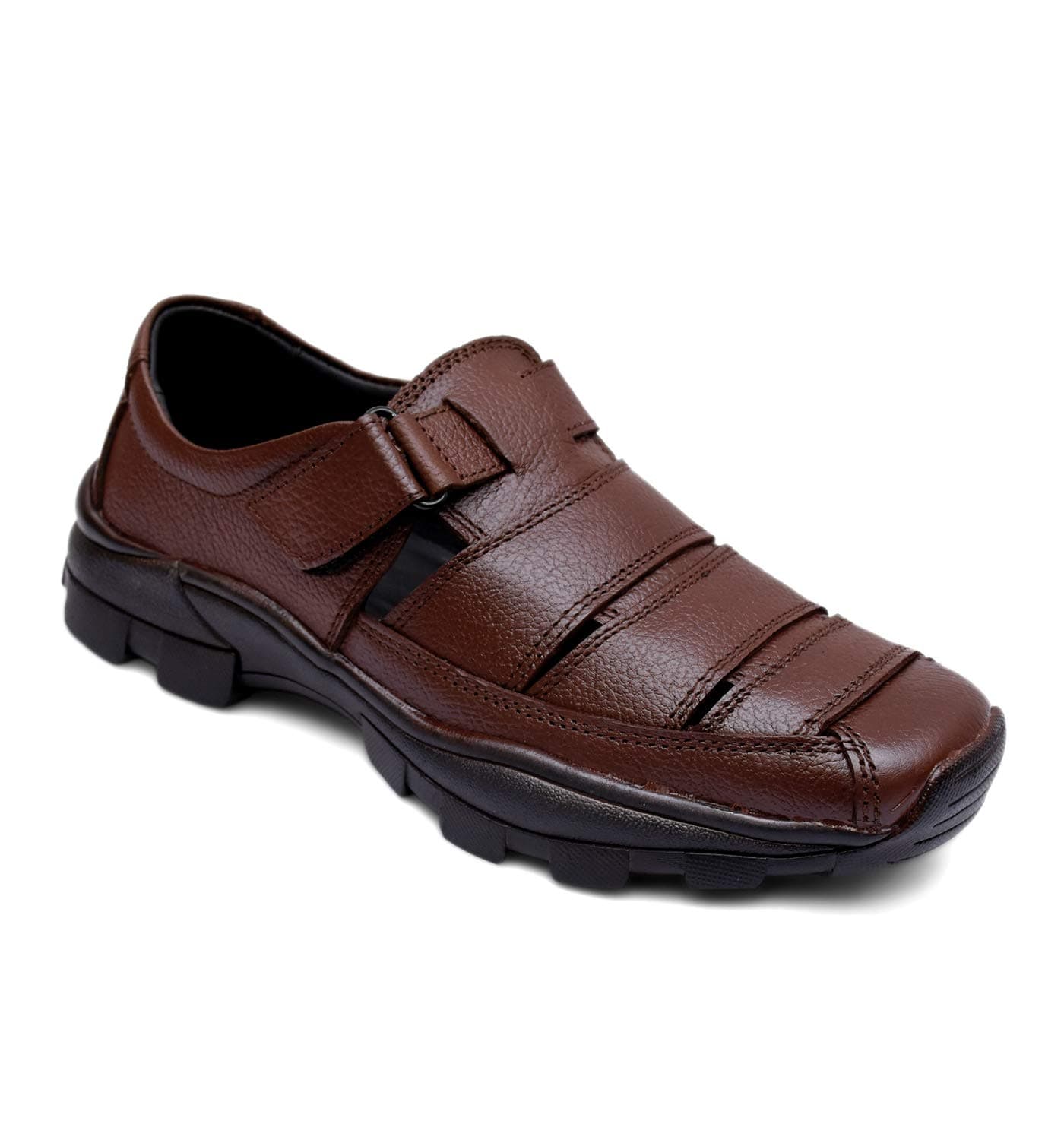 DEGARRO Men's Black and Brown Leather Full-Coverage Sandals – Stylish, Durable, Comfortable, Anti-Slip, Perfect for Casual, Office, and Everyday Wear