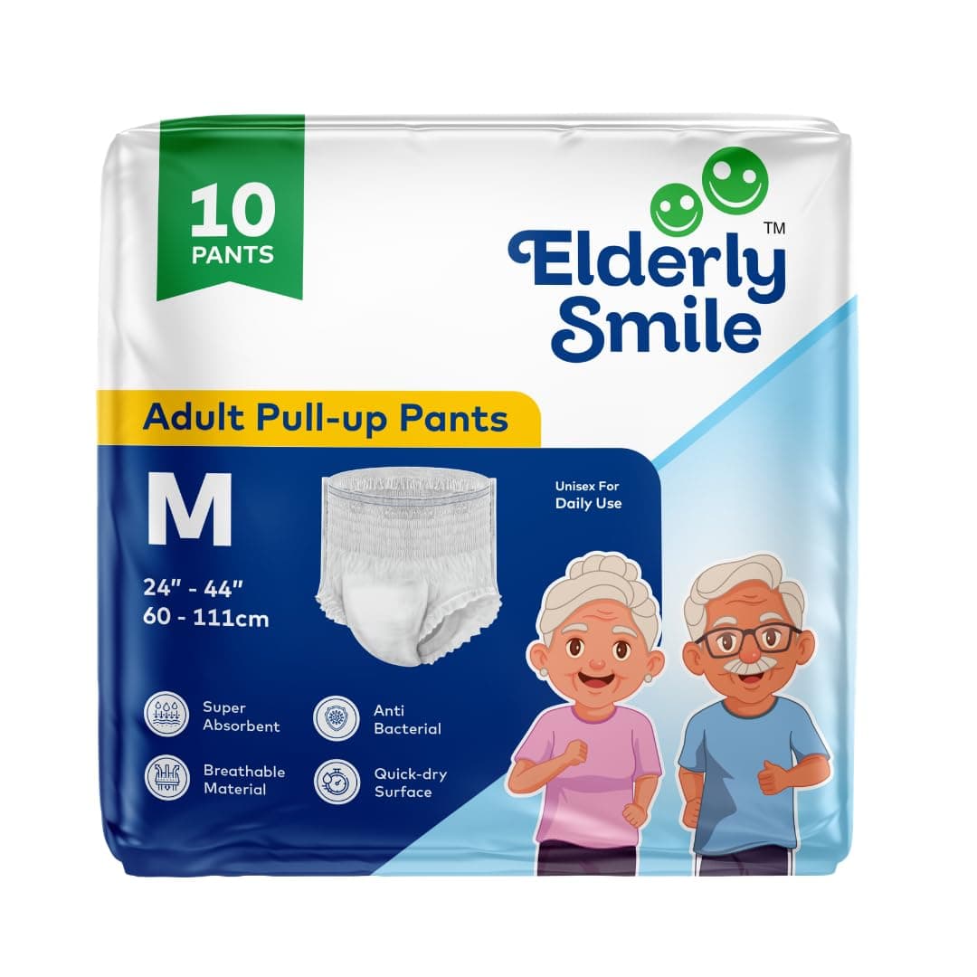 Elderly Smile Adult Diaper Pants Style M Size | 10 Units | Medium Size Diaper | 10 Hr Absorption-Protection, Breathable, Anti-Bacterial & Quick Dry | Unisex Disposable Incontinence Pull Up Pants