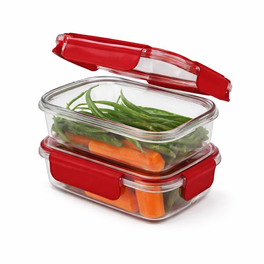 CHITRAKOOT Air Tight PET Storage Container Box for Kitchen & Fridge | Set of 2 300 ml | Red set
