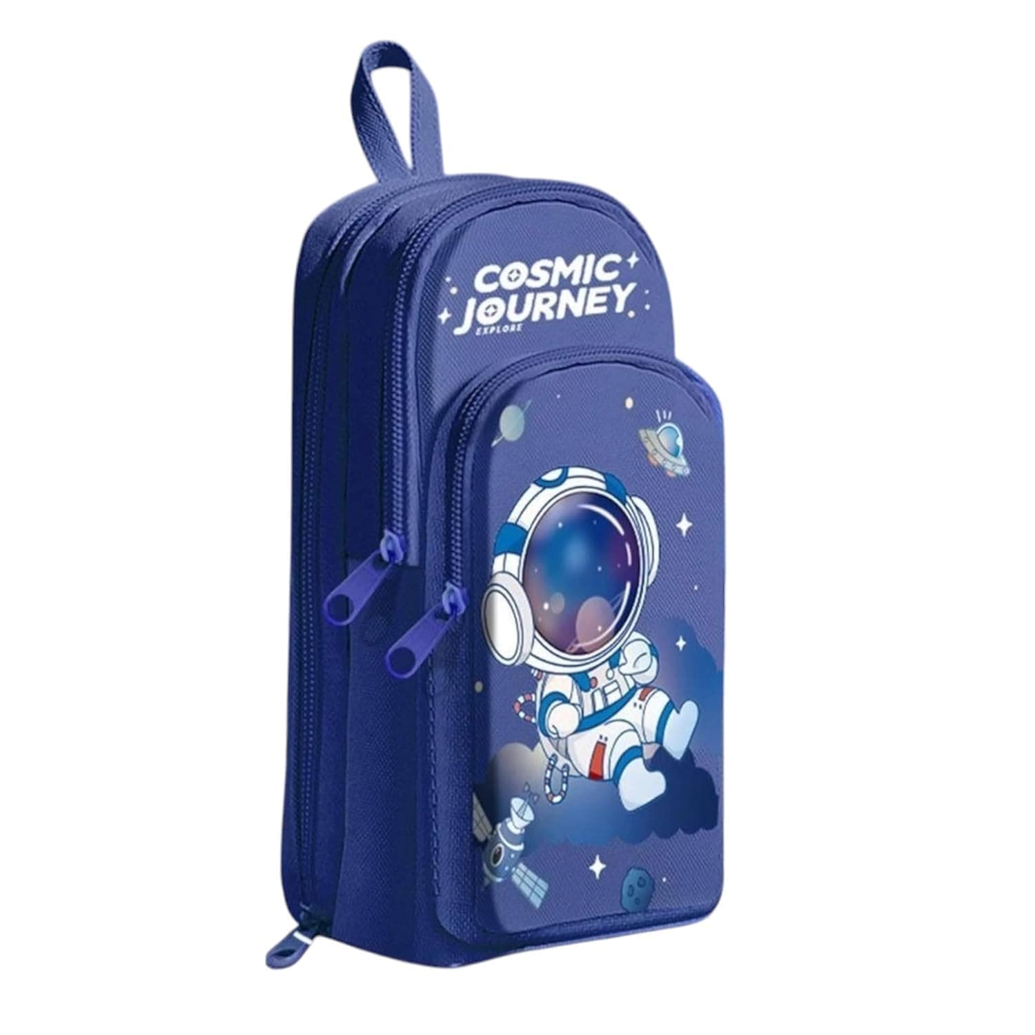 Supreme Deals® Canvas Space Astronaut Pencil Case 6 Layer with 3 Compartment Cute Aesthetic Pencil Case for Boys & Girls Large Capacity Pencil Pouch for School (Cosmic Journey – Blue)