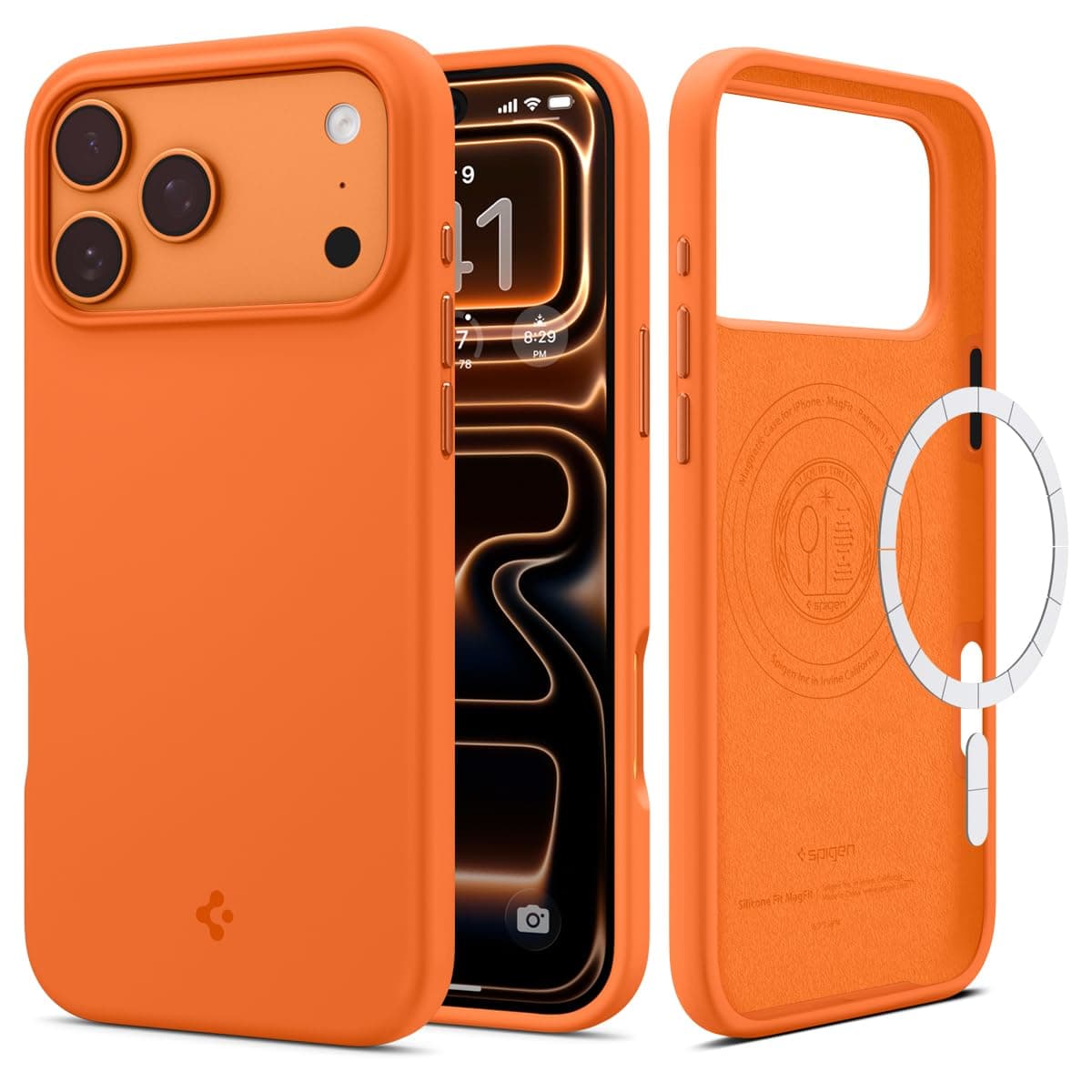 Spigen Silicone Fit MagFit Back Cover Case for iPhone 17 Pro Max, MagSafe Compatible, Refined Smooth Feel - Silicone | Cosmic Orange