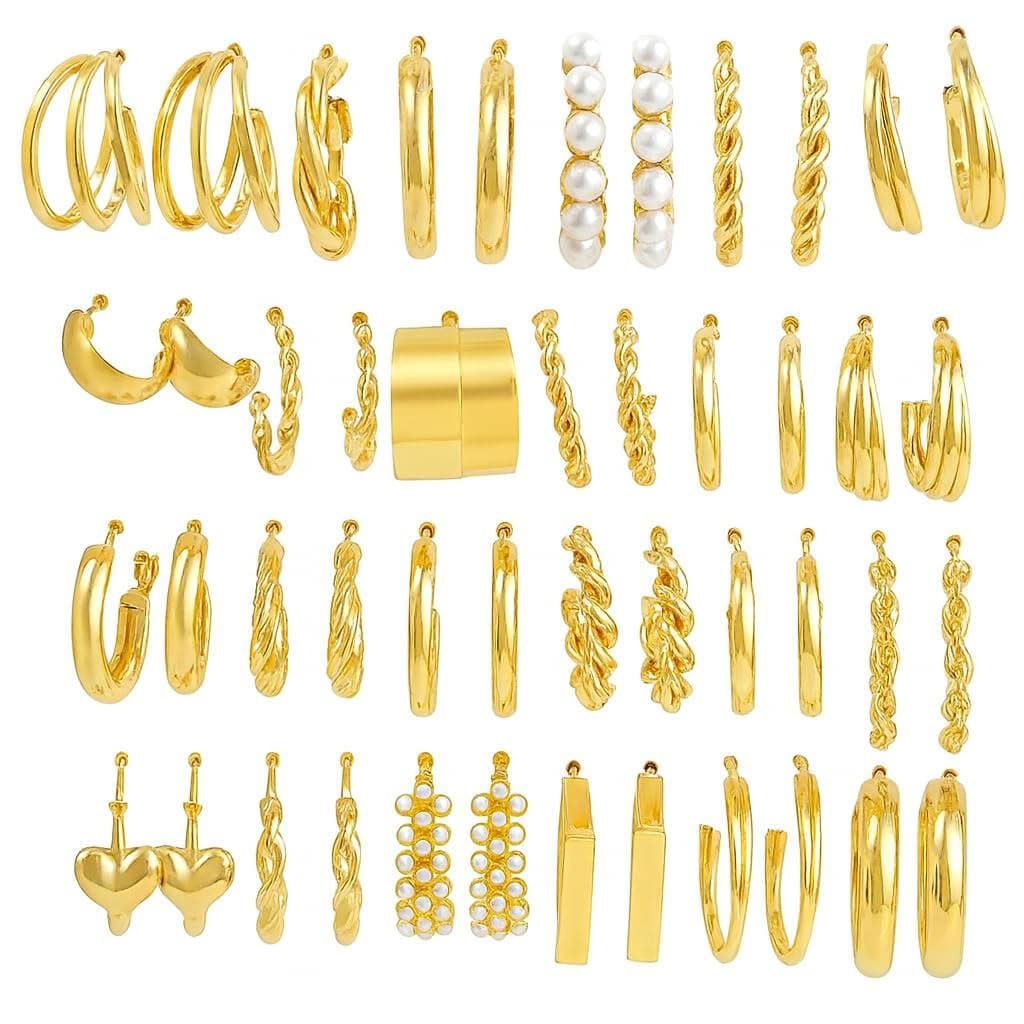 MEENAZ Earrings set for women 24 pairs | Earrings for Women Girls | Fashion Gold Stud & Hoops Set | Gold Hoop & Studs Earring Pearl Stylish | Western Hoop Earrings Combo Birthday Gift Anniversary Wife
