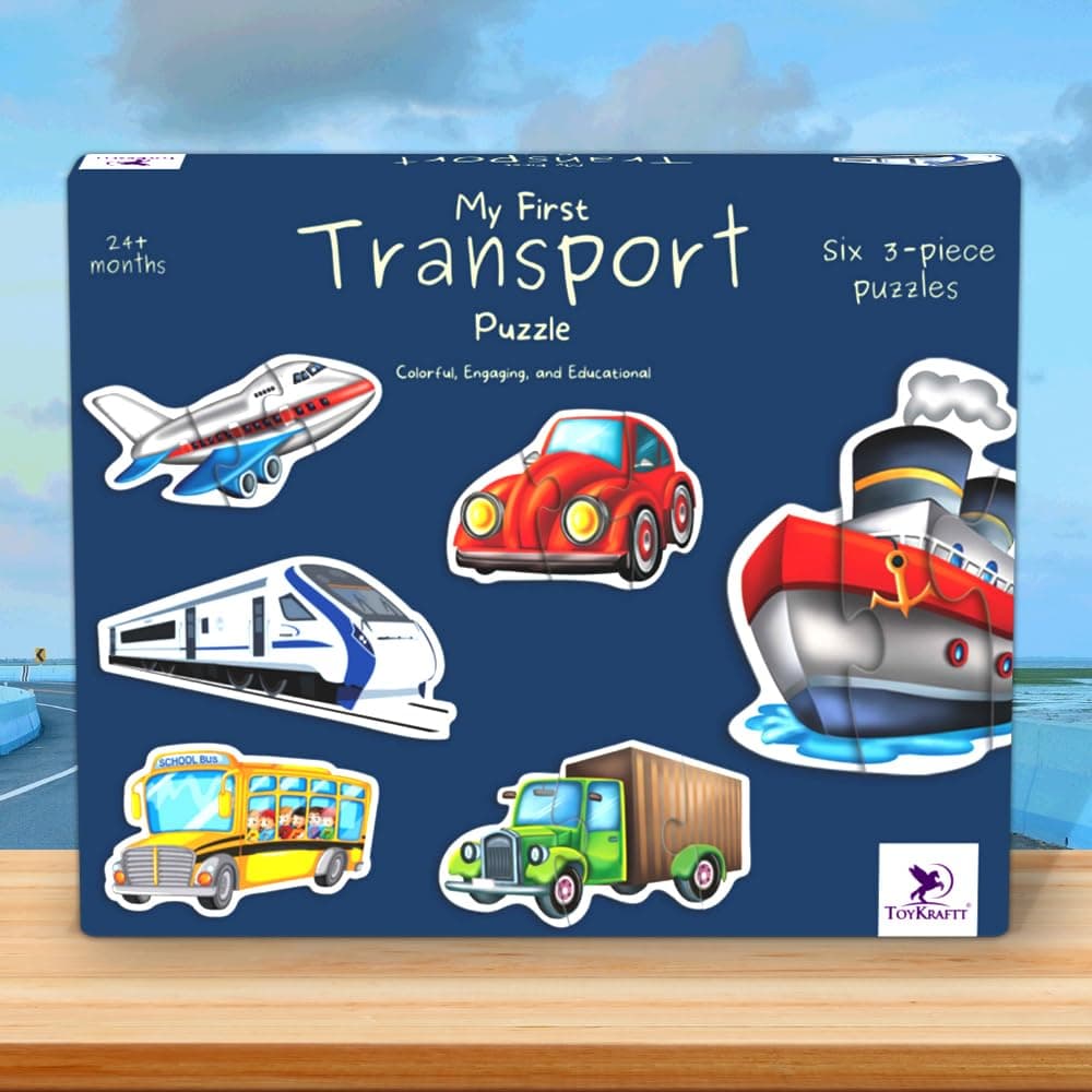 TOYKRAFTT Transport Puzzles for Kids for Age 2 & 3 Year Old - 3 Piece Jigsaw Toddler Toys 2-3 Years - Car, Train & Bus Educational Games - Gift for Boys & Girls